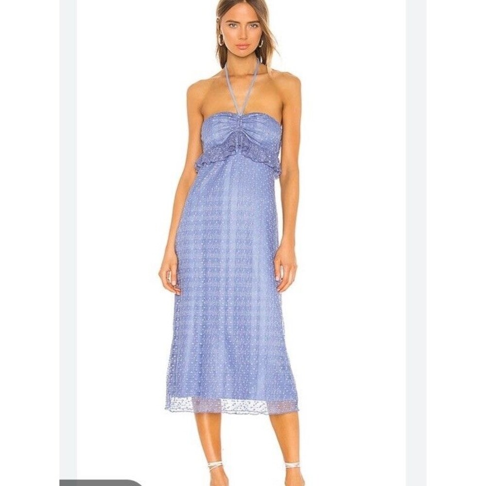 Tularosa Gracelynn Strapless Tie Halter Lace  Dress Womens Medium Sapphire Blue